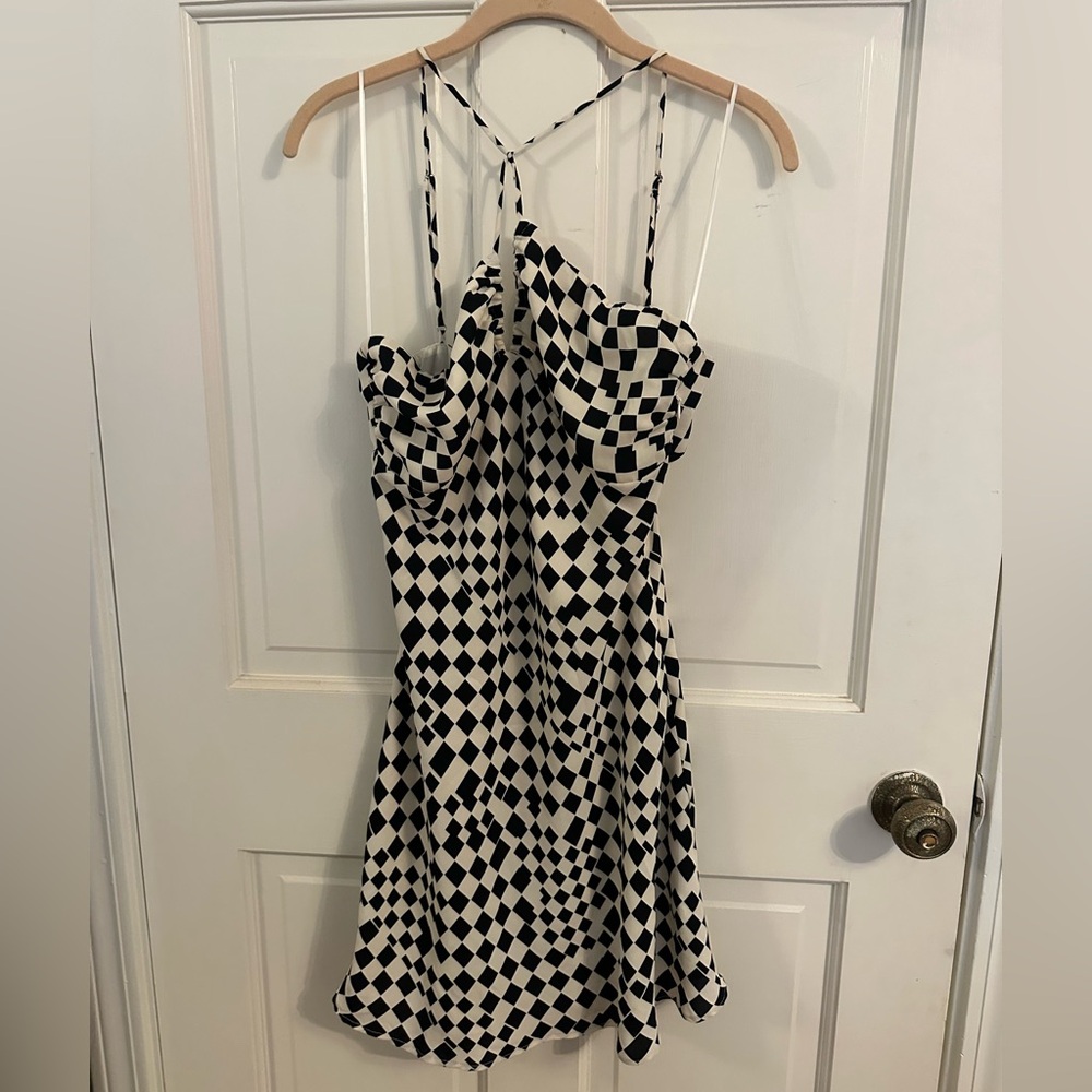 Stellah Monochrome Checkered Backless Dress